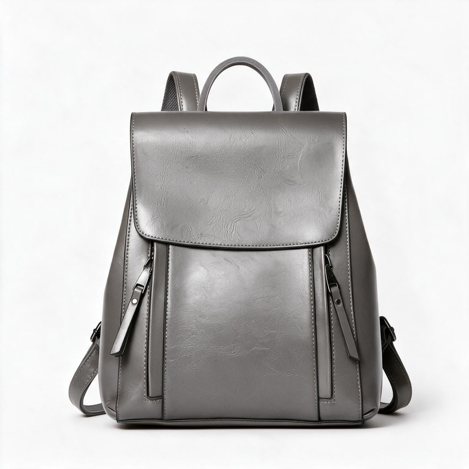 Mochila de piel genuina para mujer Journey en color Gris - vista frontal