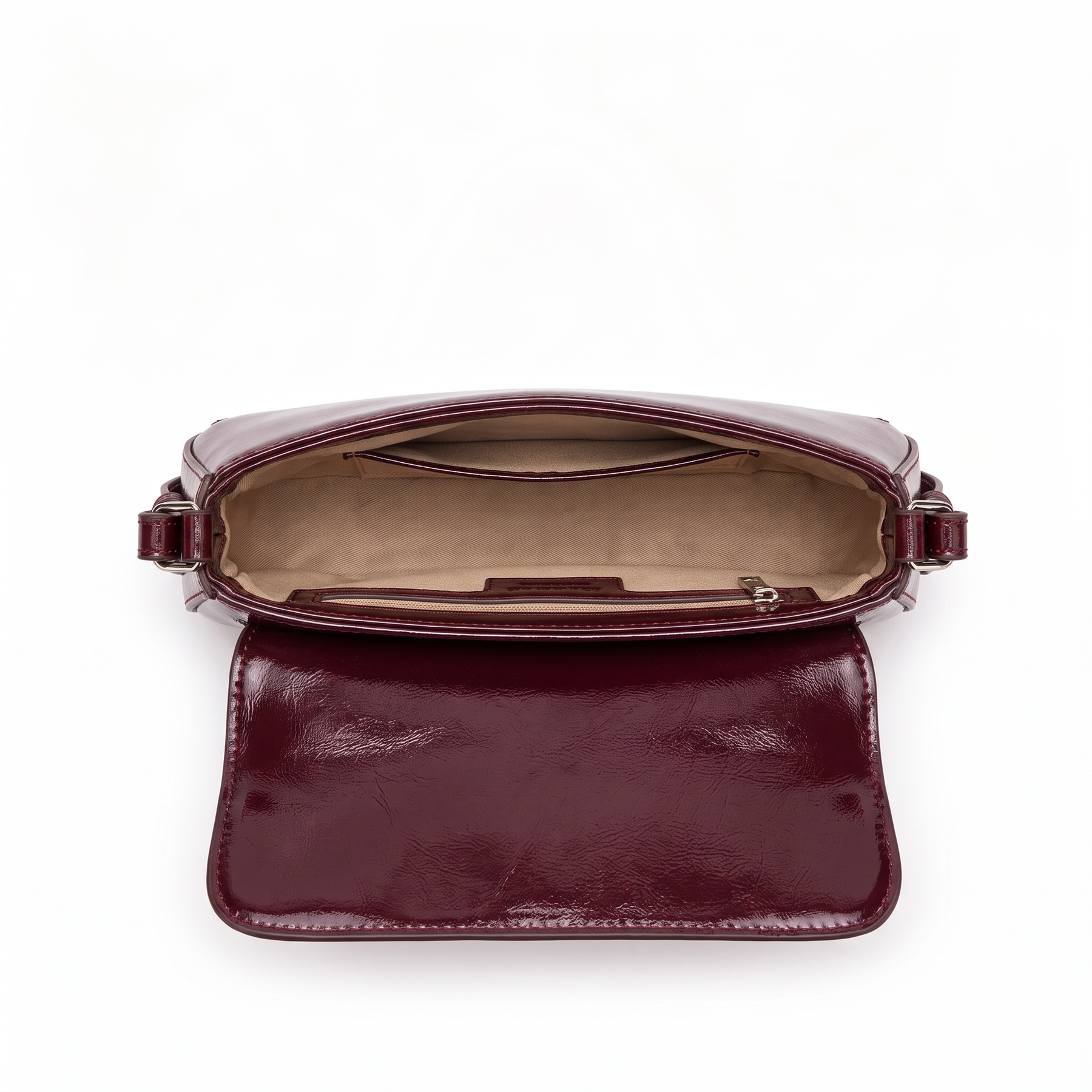 Bolso de piel genuina para mujer Camille en color Rojo Burdeos - interior