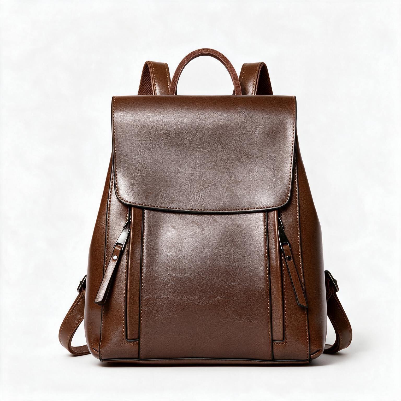 Mochila de piel genuina para mujer Journey en color Café - vista frontal