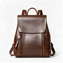 Mochila de piel genuina para mujer Journey en color Café - vista frontal