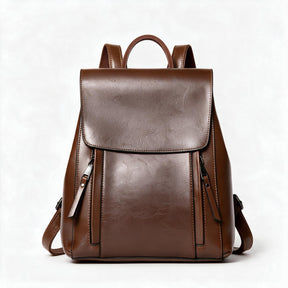 Mochila de piel genuina para mujer Journey en color Café - vista frontal