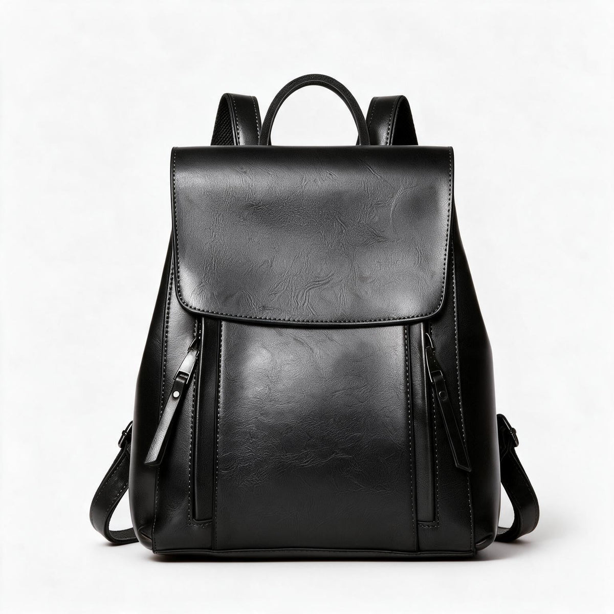 Mochila de piel genuina para mujer Journey en color Negro - vista frontal
