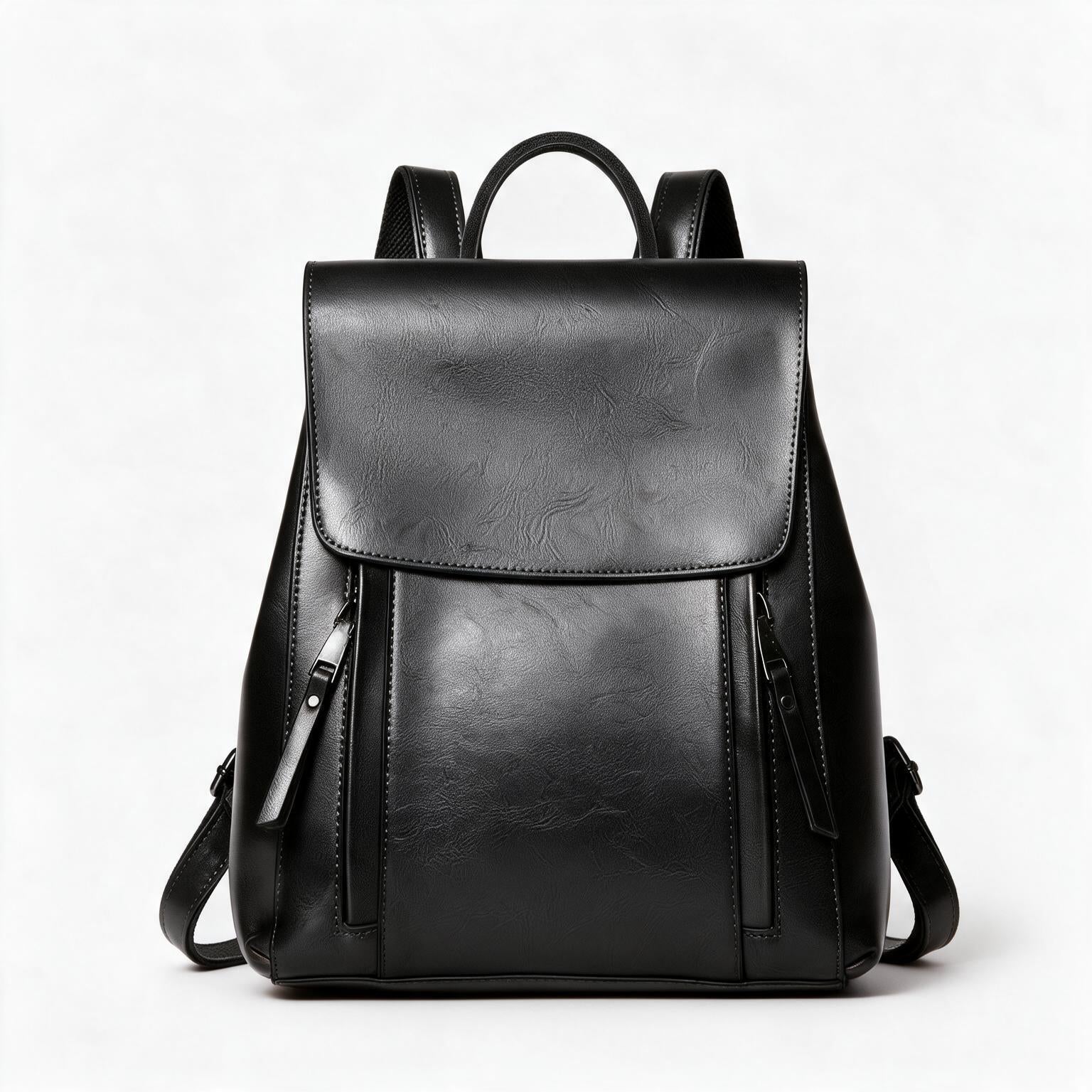 Mochila de piel genuina para mujer Journey en color Negro - vista frontal