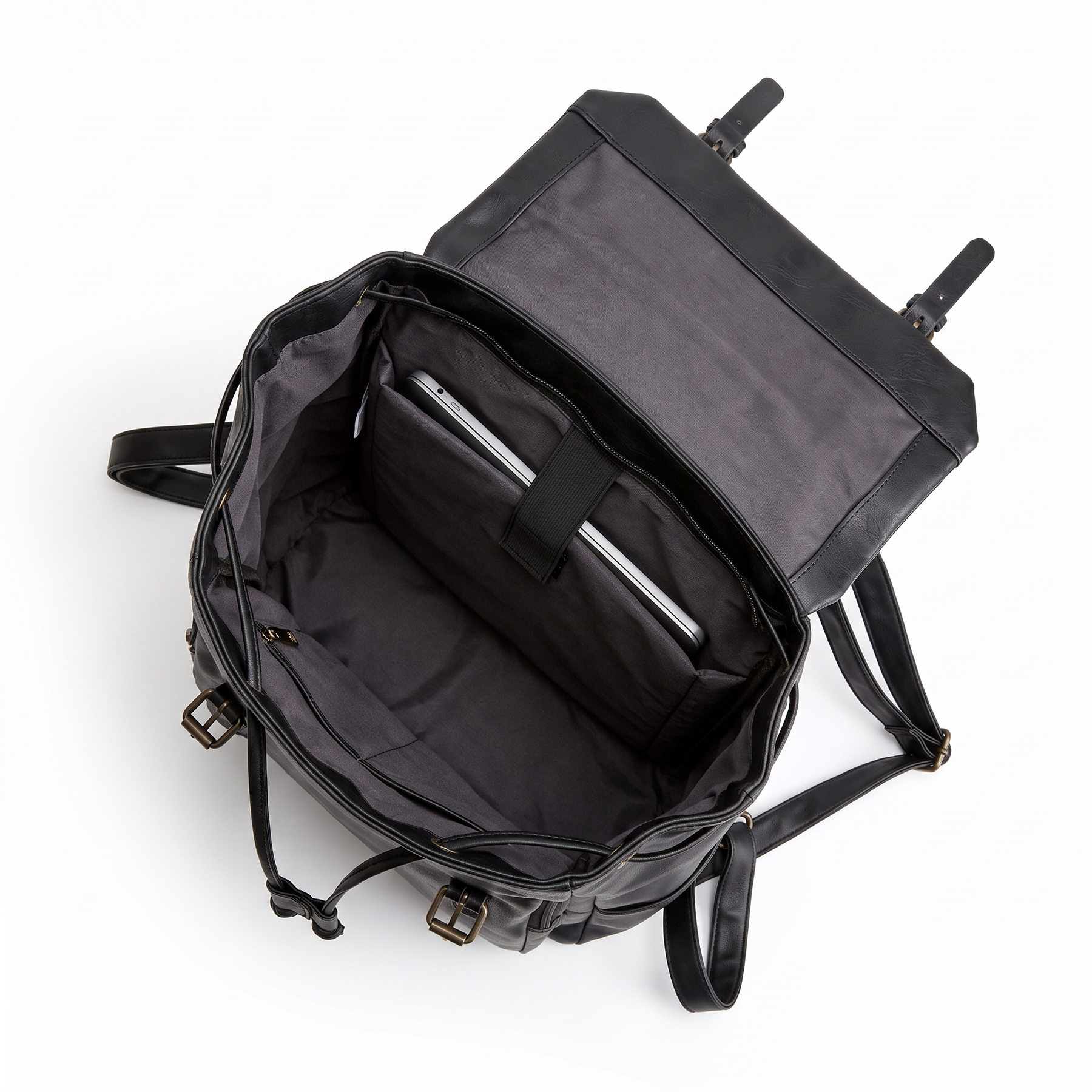 Mochila de piel genuina para mujer Sable en color Negro - interior