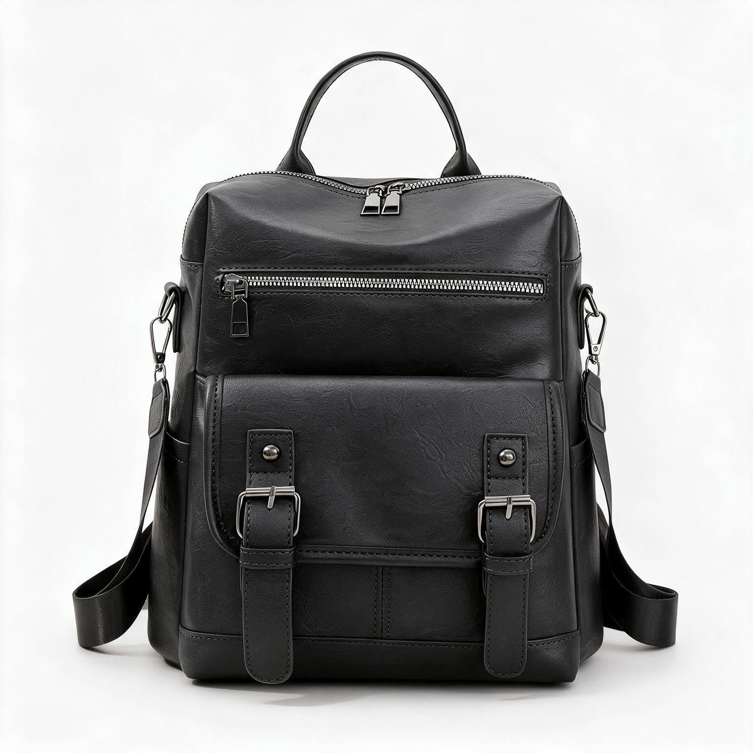 Mochila de piel genuina para mujer Wynn en color Negro - vista frontal